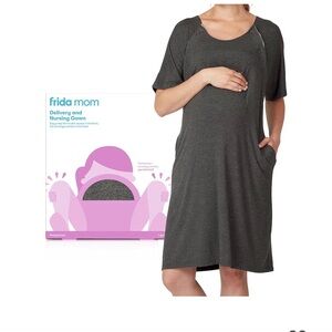 Frida Mom Labor Delivery And Nursing Gown for Hospital Postpartum One Size Black